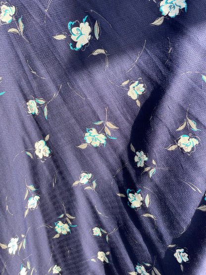 Navy Blue Floral Sheer Cotton Jacquard Voile "Midnight Flora"