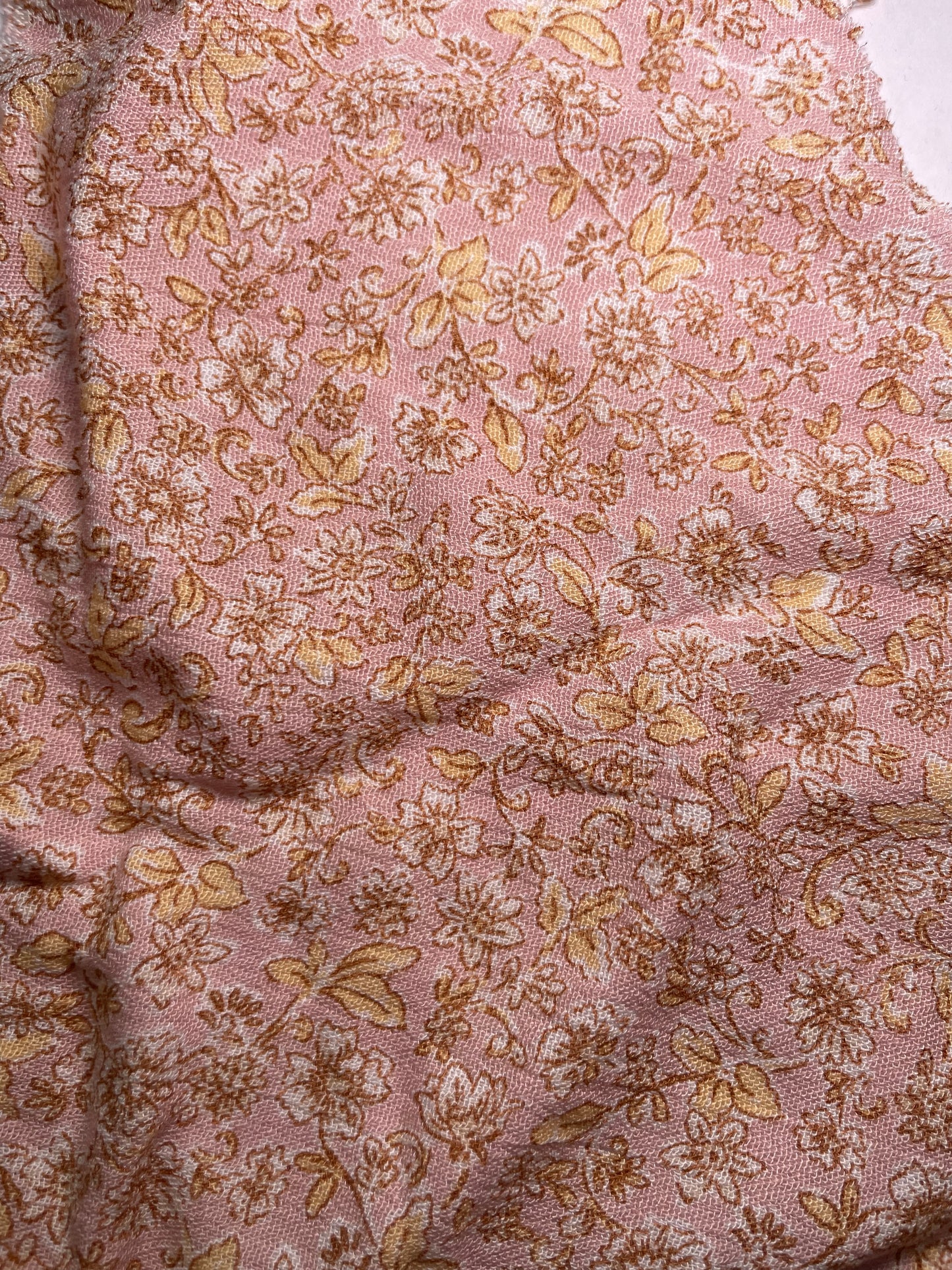 Pink Butter Yellow Ditsy Floral Soft Rayon Crepe "Jessica's Garden"