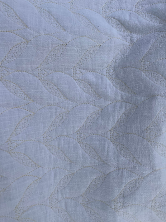 White on White Quilt Pre-batted Embroidered Double Sided Vintage Cotton "Leah's Leaves"