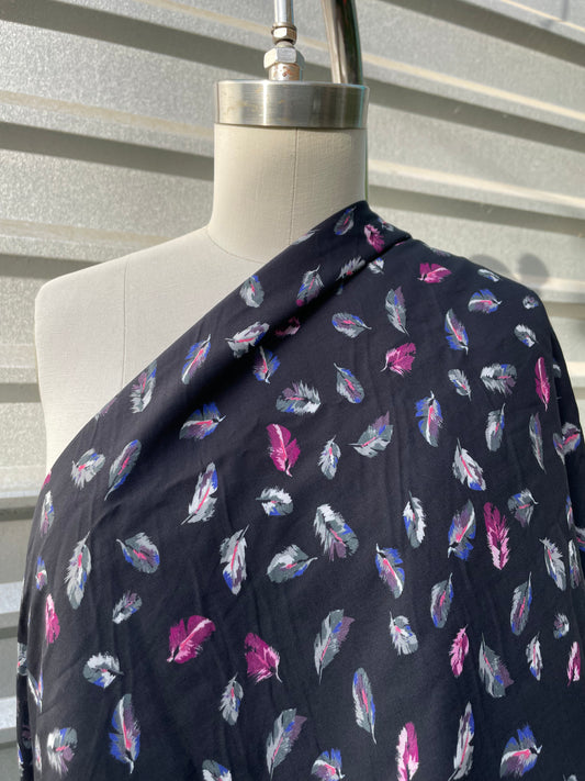 Blue Purple Feather Rayon Challis Boho Print “Free Bird”