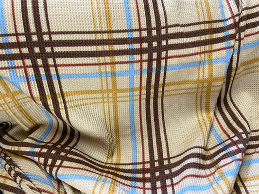 Tan 70s Retro Inspired Plaid Rayon Thermal “Dad’s PJs Are Cool”
