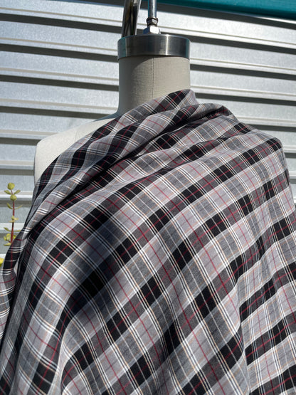 Black Grey Burgundy Plaid Grunge Cotton Voile "It's Whatever"