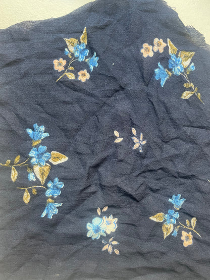 Navy Blue Floral Soft Rayon Crepe "Alexis on the Farm"