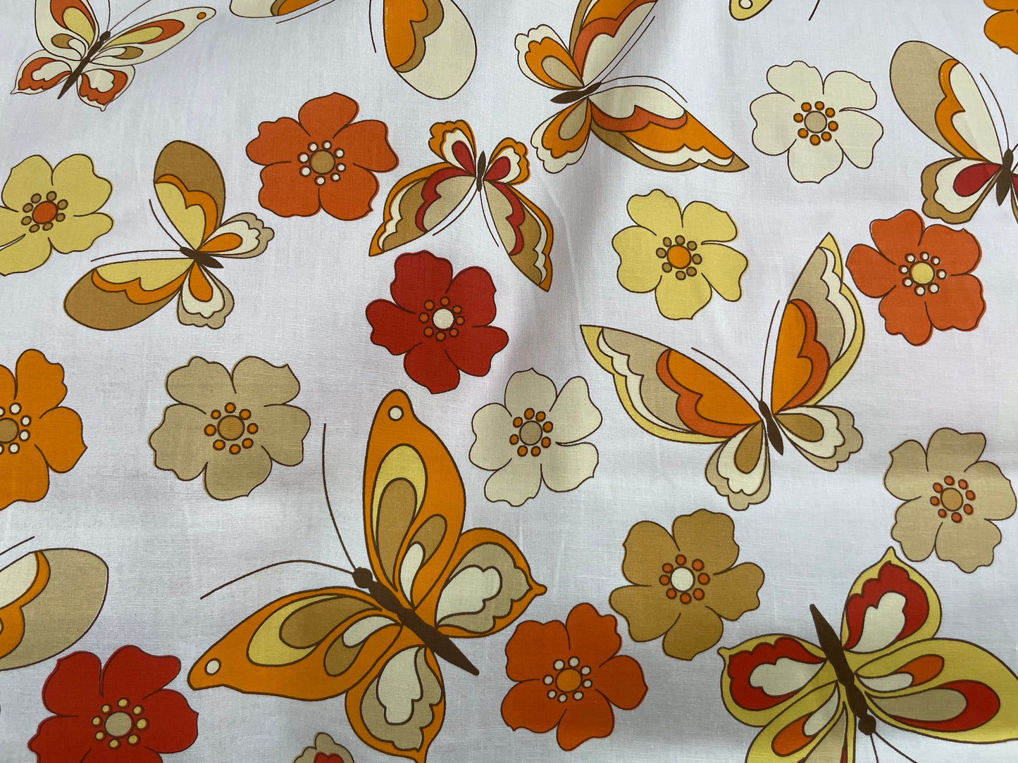 White Orange Rust Butterfly Cotton Spandex Poplin Woven "Warm Meadow"