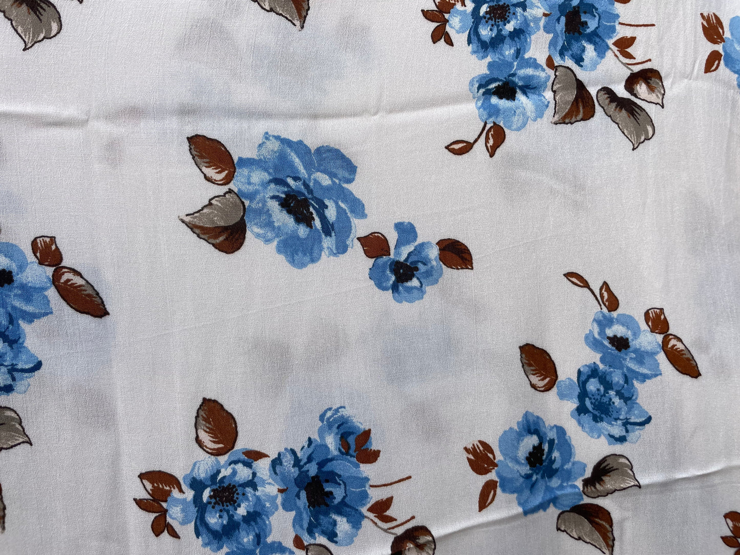 White Blue Floral Soft Rayon Crepe Woven “Parker’s Poises”