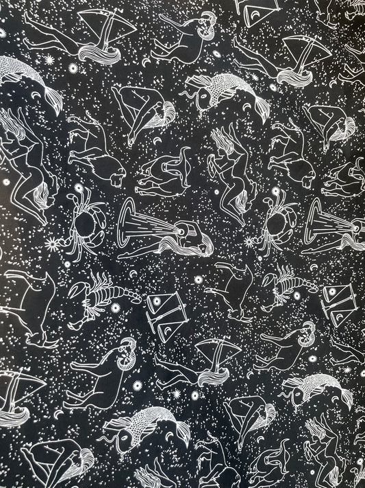 Black White Illustration Zodiac Astrology Corton Sateen Woven “ I See My Sign”