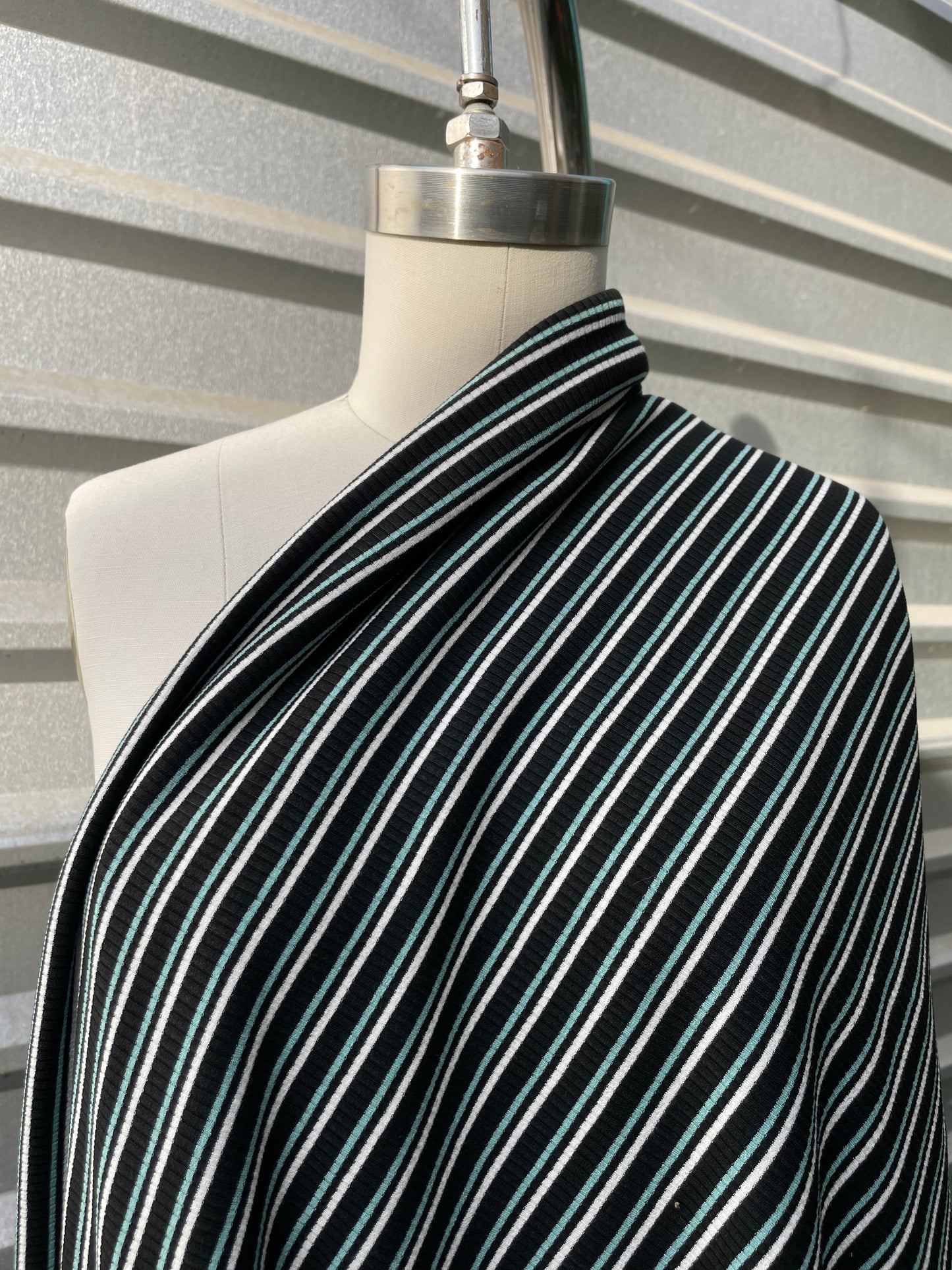 Black Mint White Stripe 2x1 Soft Rayon/Spandex Rib "Midnight Workout"