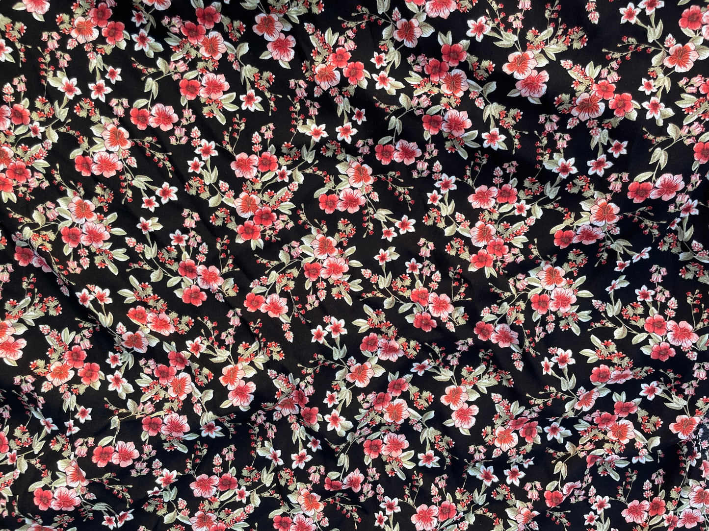 Black Pink Green Island Floral Resort Floral Rayon Crepe "Aloha Adventure"