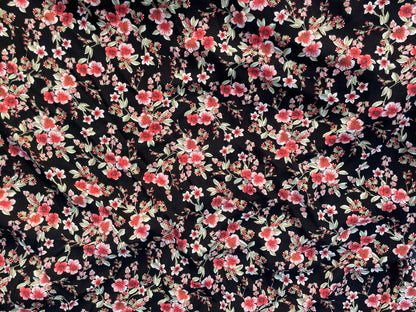 Black Pink Green Island Floral Resort Floral Rayon Crepe "Aloha Adventure"