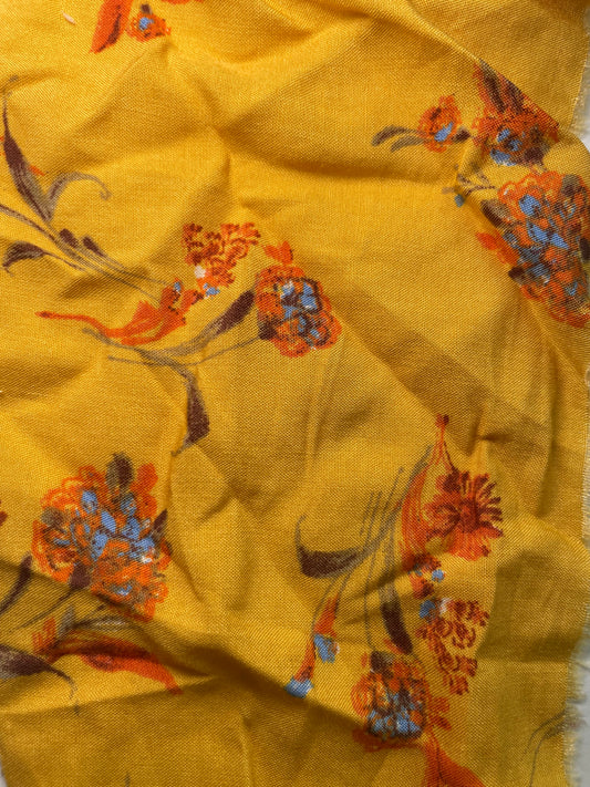 Golden Yellow Orange Blue Floral Rayon Challis "Sunrise with Annie O"