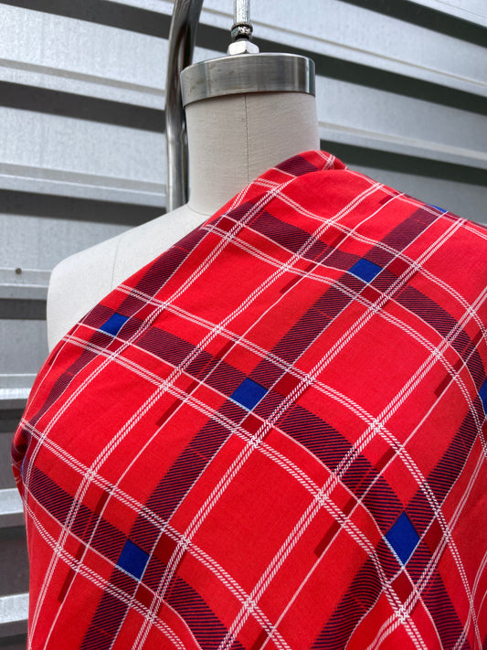 Red Navy White Plaid Rayon Challis "Annie's Comeback"