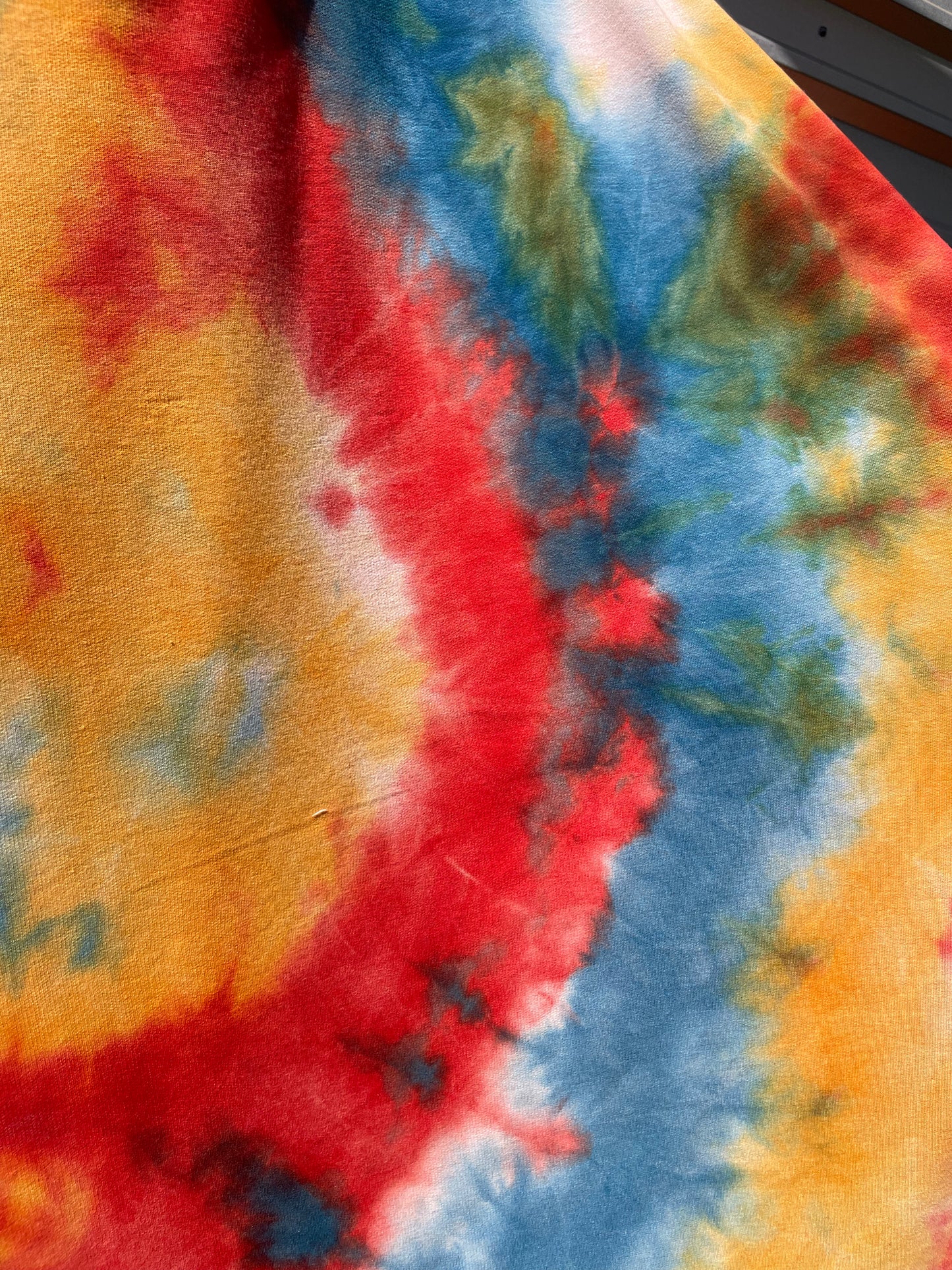 Blue Red Yellow Rayon Spandex French Terry Yoga Jersey Fabric "Melted Snowcone"