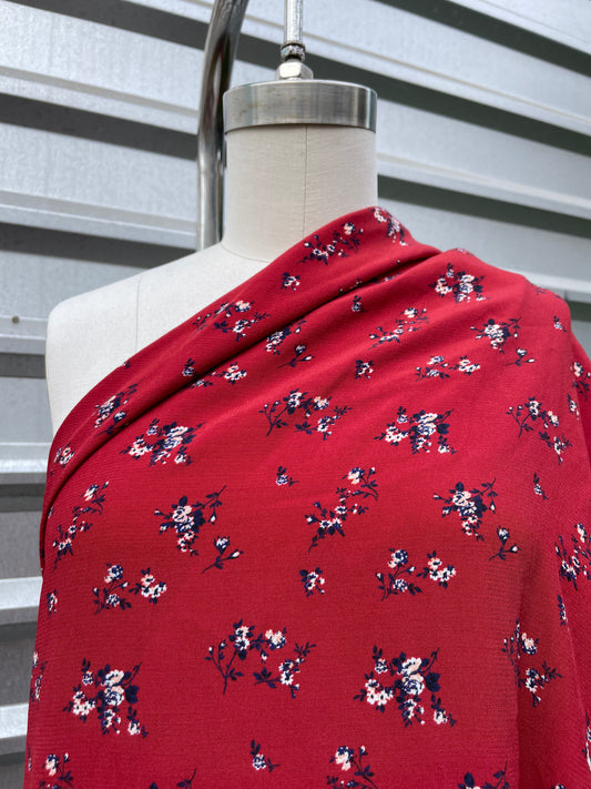 Red Navy Floral Rayon Crepe "Christy's in the Garden"