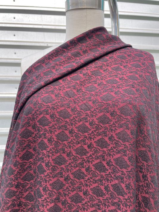 Burgundy Black Mini Damask Design Jacquard Rayon/Spandex Woven "Dracula's Kiss"