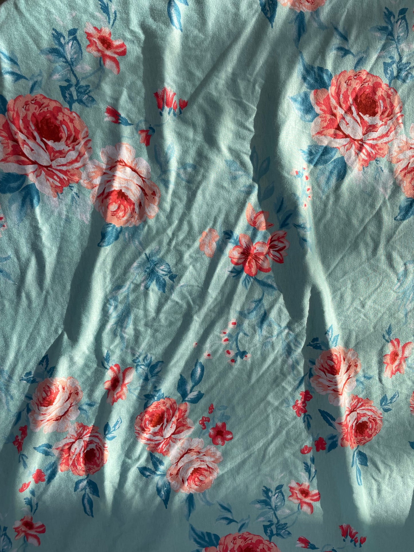 Mint Pink Roses Rayon/Spandex Jersey Print "Rosies Roses"