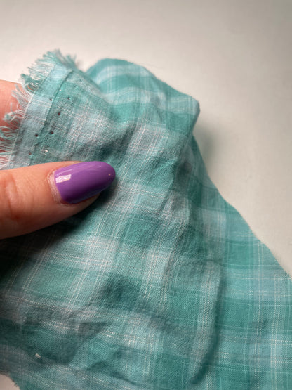 Aqua Blue Sheer Gingham Plaid Cotton Voile "Lake Day"