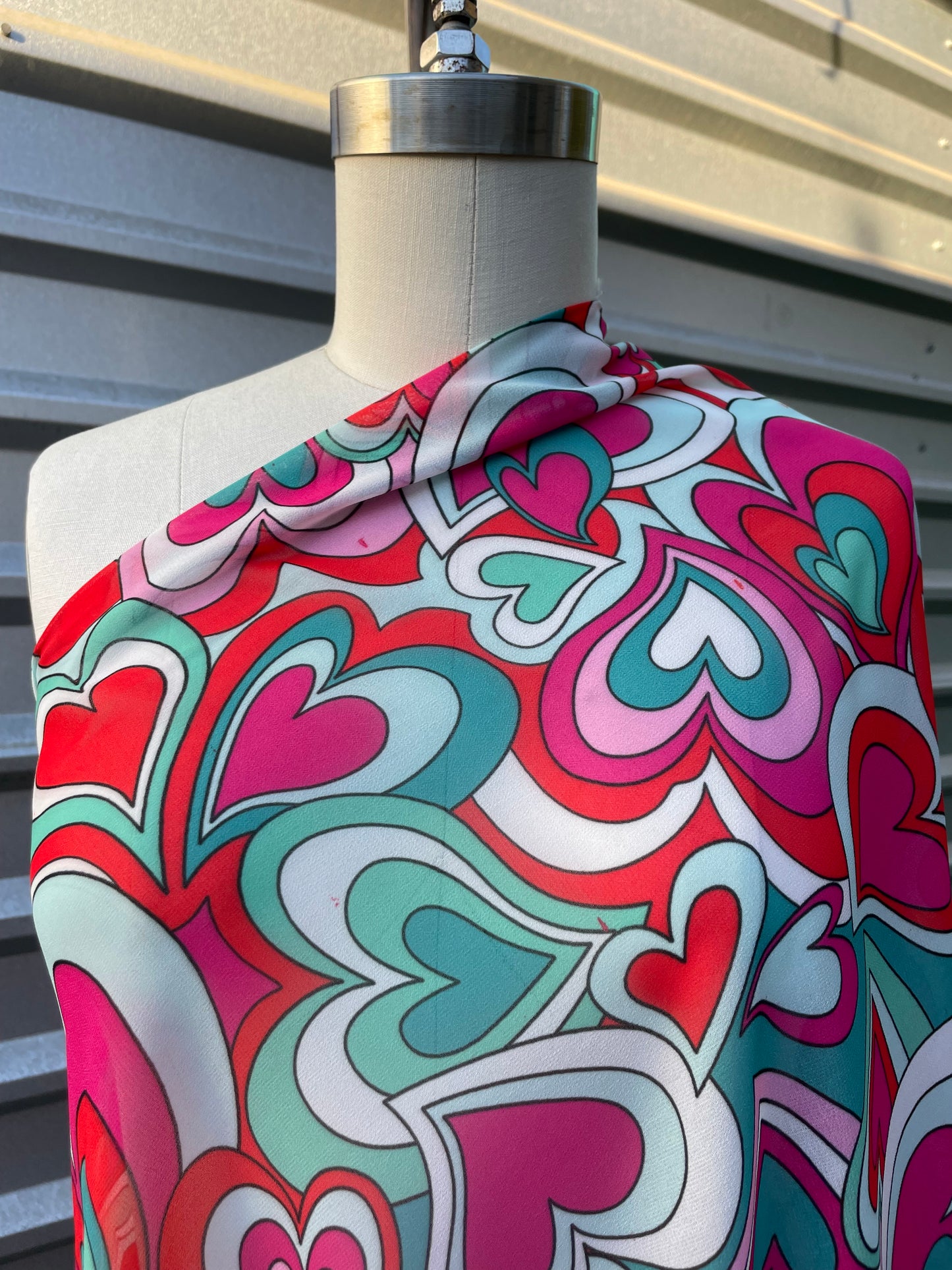 Mint Pink Retro Heart Valentines Polyester Chiffon  Mis-Print "Sweetheart Trip"