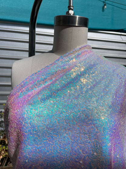 Iridescent Pink Mini Disc Sequin Polyester Mesh "Starlight"