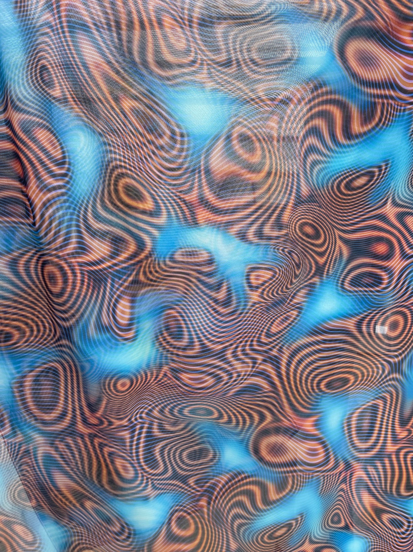 Blue Orange Y2K Cyber Swirl Print Nylon Spandex Mesh "Nickle Element"