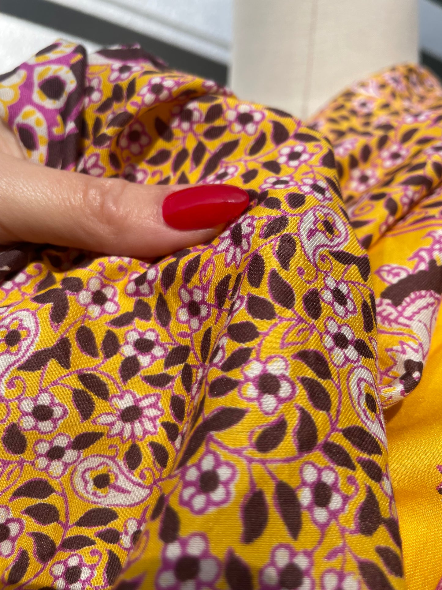 Silk Cotton Voile Yellow  Magenta Paisley Panel "Spring Chick"