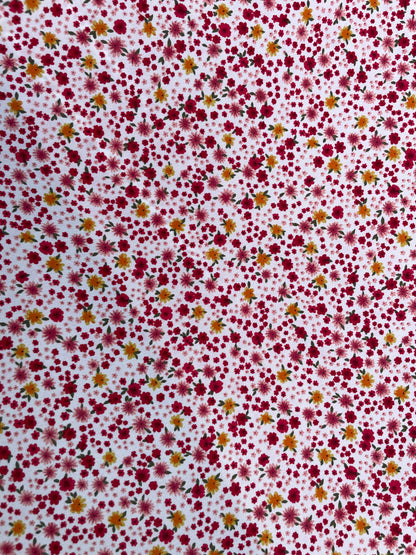 White Red Yellow Ditsy Floral Polyester Wool Dobby "Red Lips and Chuck's"