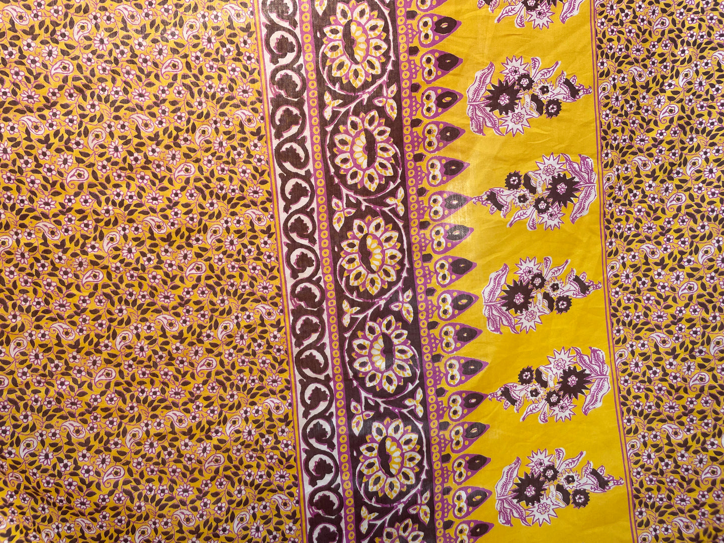 Silk Cotton Voile Yellow  Magenta Paisley Panel "Spring Chick"