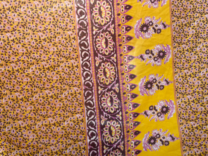 Silk Cotton Voile Yellow  Magenta Paisley Panel "Spring Chick"