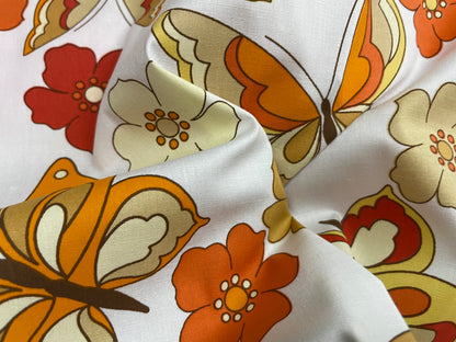 White Orange Rust Butterfly Cotton Spandex Poplin Woven "Warm Meadow"