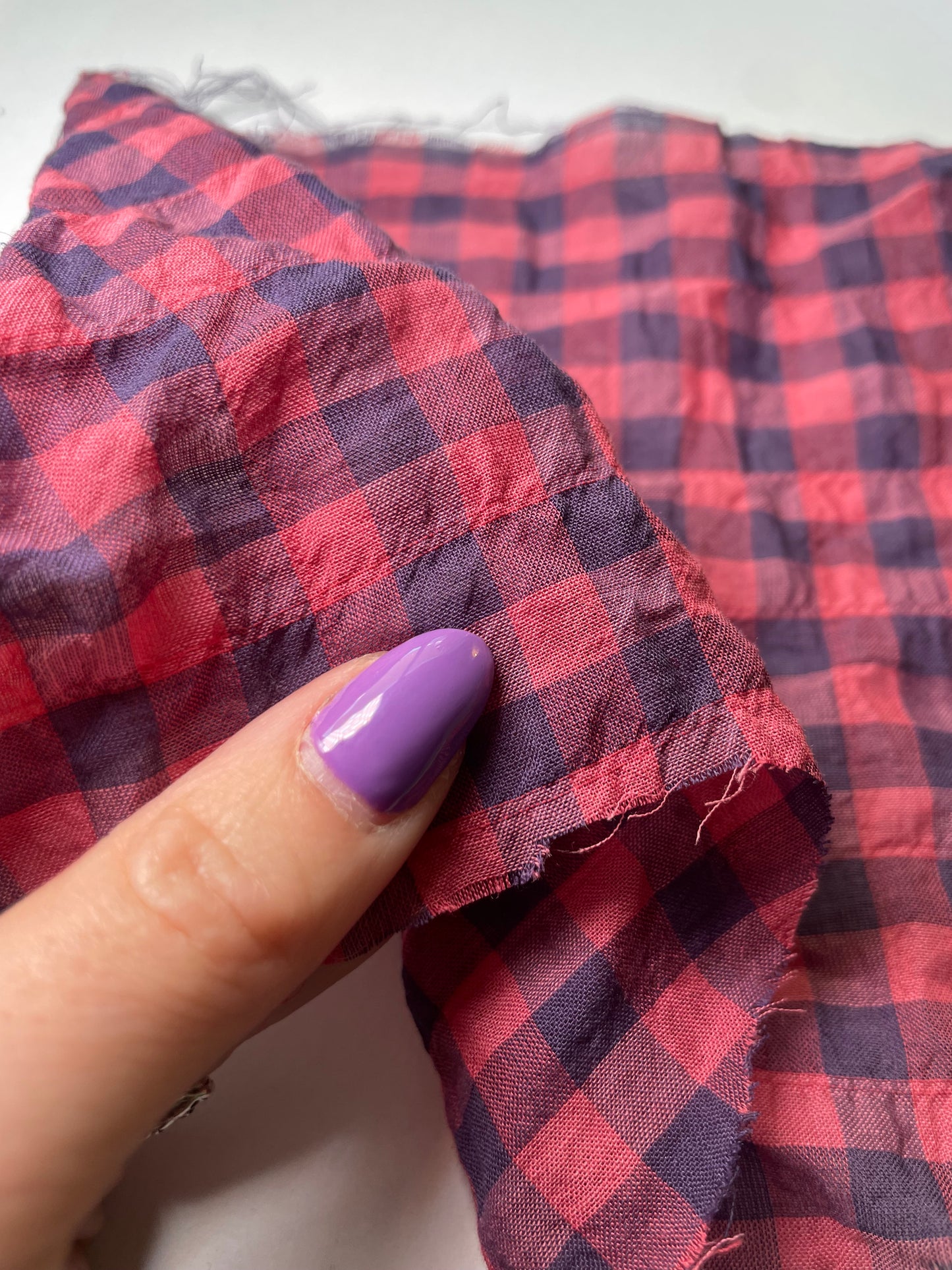 Pink Purple Sheer Gingham Cotton Voile "Raspberry Picking"