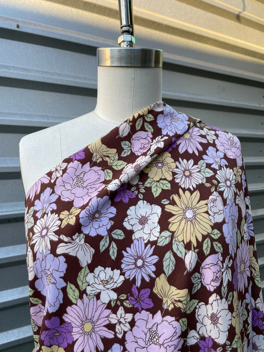 Brown Purple Yellow Retro Floral Polyester Woven "Groovy Times"