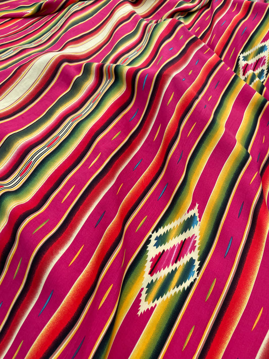 Multi Red Serape Inspired Rayon Challis Woven "White Sands"