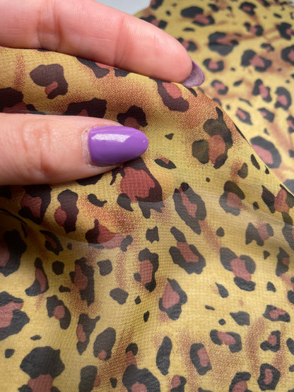 Tan Brown Black Leopard Polyester Chiffon "Rebel Kitten"