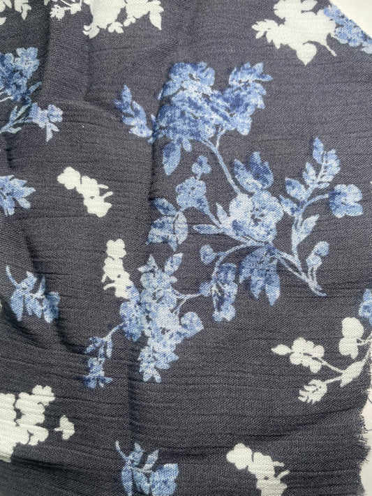 Blue Floral Soft Rayon Crepe Woven "Date in Paris"