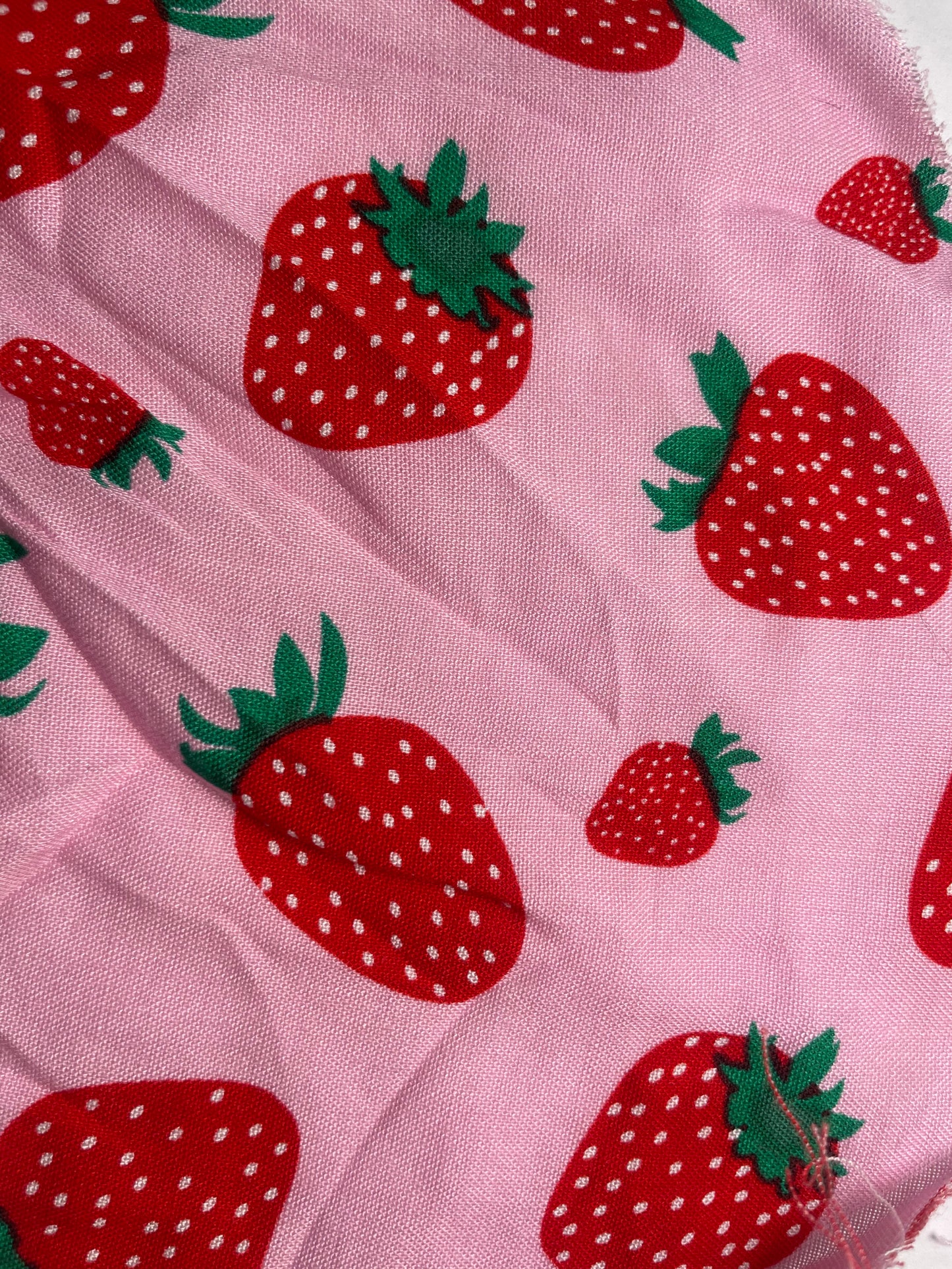 Red Pink Strawberry Print Rayon Challis "Strawberry Dreamin'"