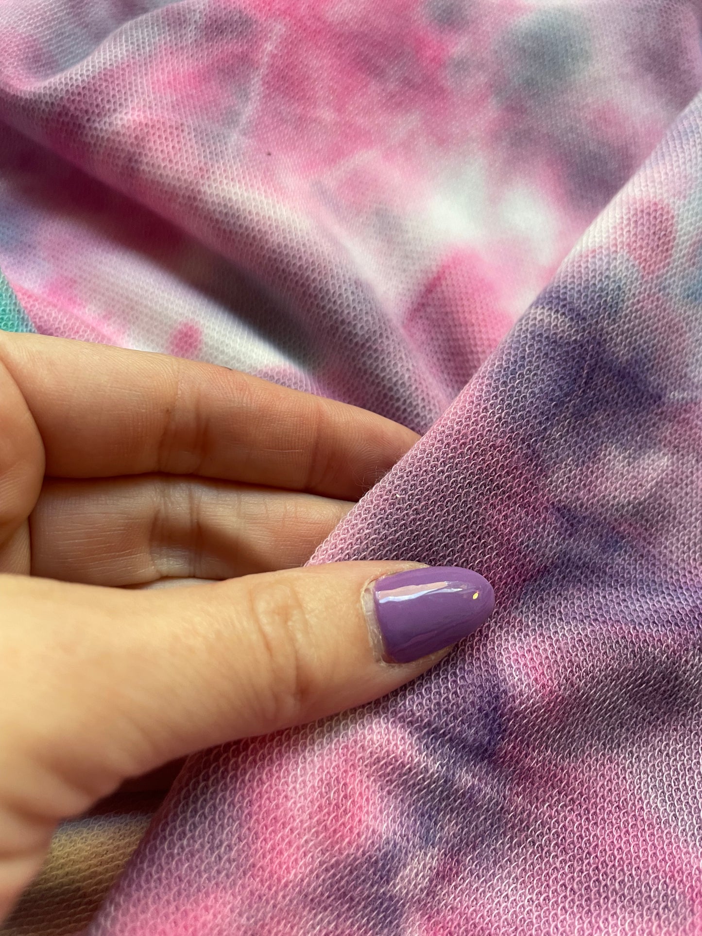 SeaFoam Pink Purple Rayon Spandex French Terry Yoga Jersey Fabric "Unicorn Warrior"