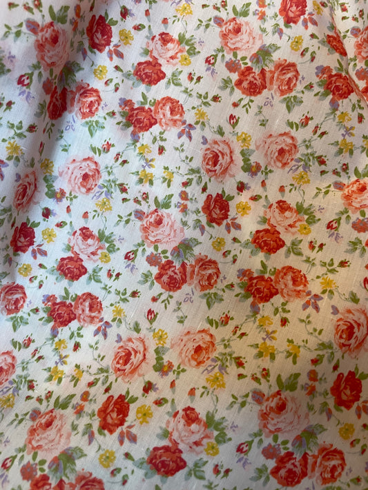 Red Rose Multi Floral Cotton Polyester Lawn Cottage Core "Prairie Vibes"