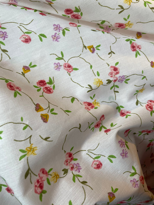 Small Red  Purple Yellow Floral Cotton Polyester Lawn Cottage Core "Tea Time Darling"