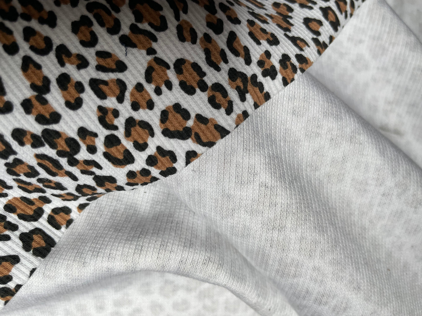 White Small Leopard Cotton 2x1 Rib "Kitten Moment"