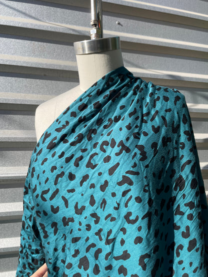 Teal Black Spot Art Abstract leopard Print Rayon Challis "Leo Rising"