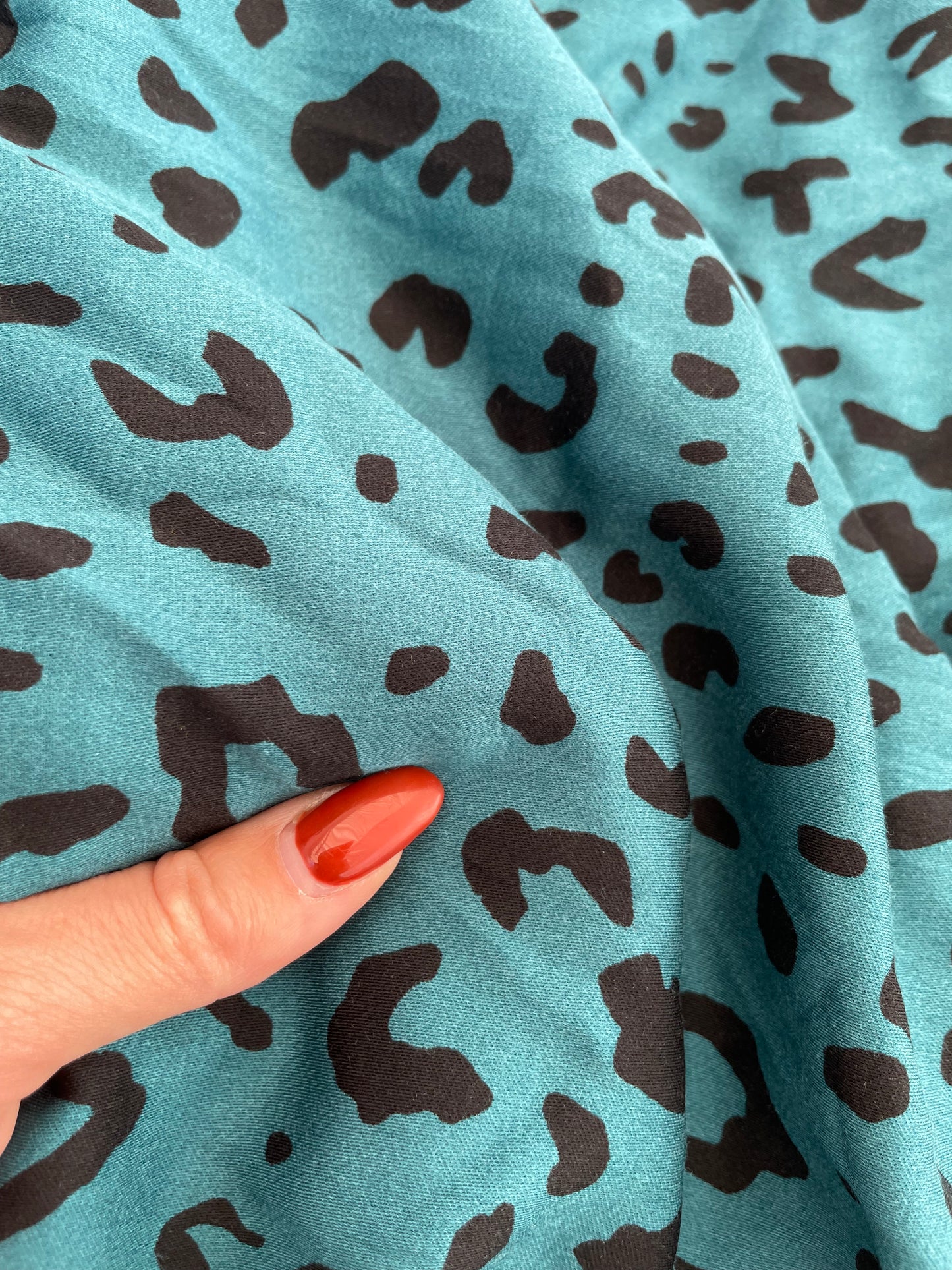 Teal Black Spot Art Abstract leopard Print Rayon Challis "Leo Rising"