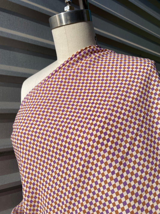 Lavender Brown Mini Checker Crepe Polyester "Pastel Checkmate"