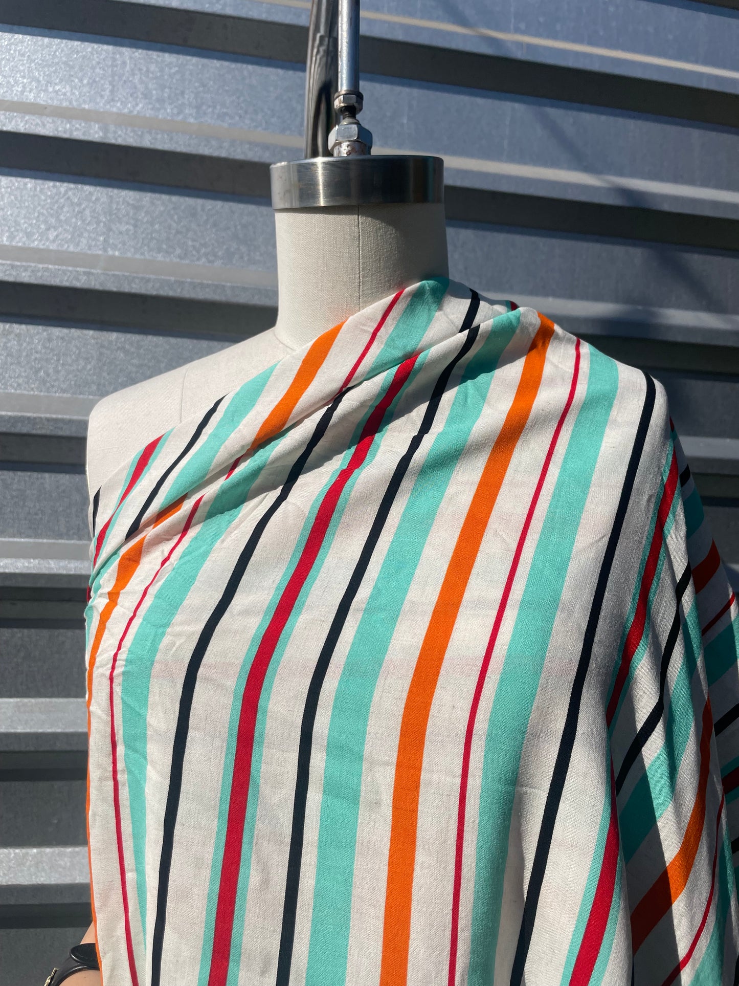 Orange Red Mint Multi Stripe Summer Resort Rayon Challis " Summer Mint"