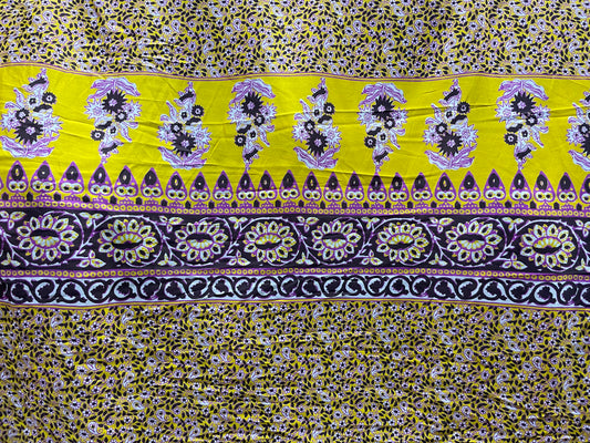 Silk Cotton Voile Yellow  Magenta Paisley Panel "Spring Chick"