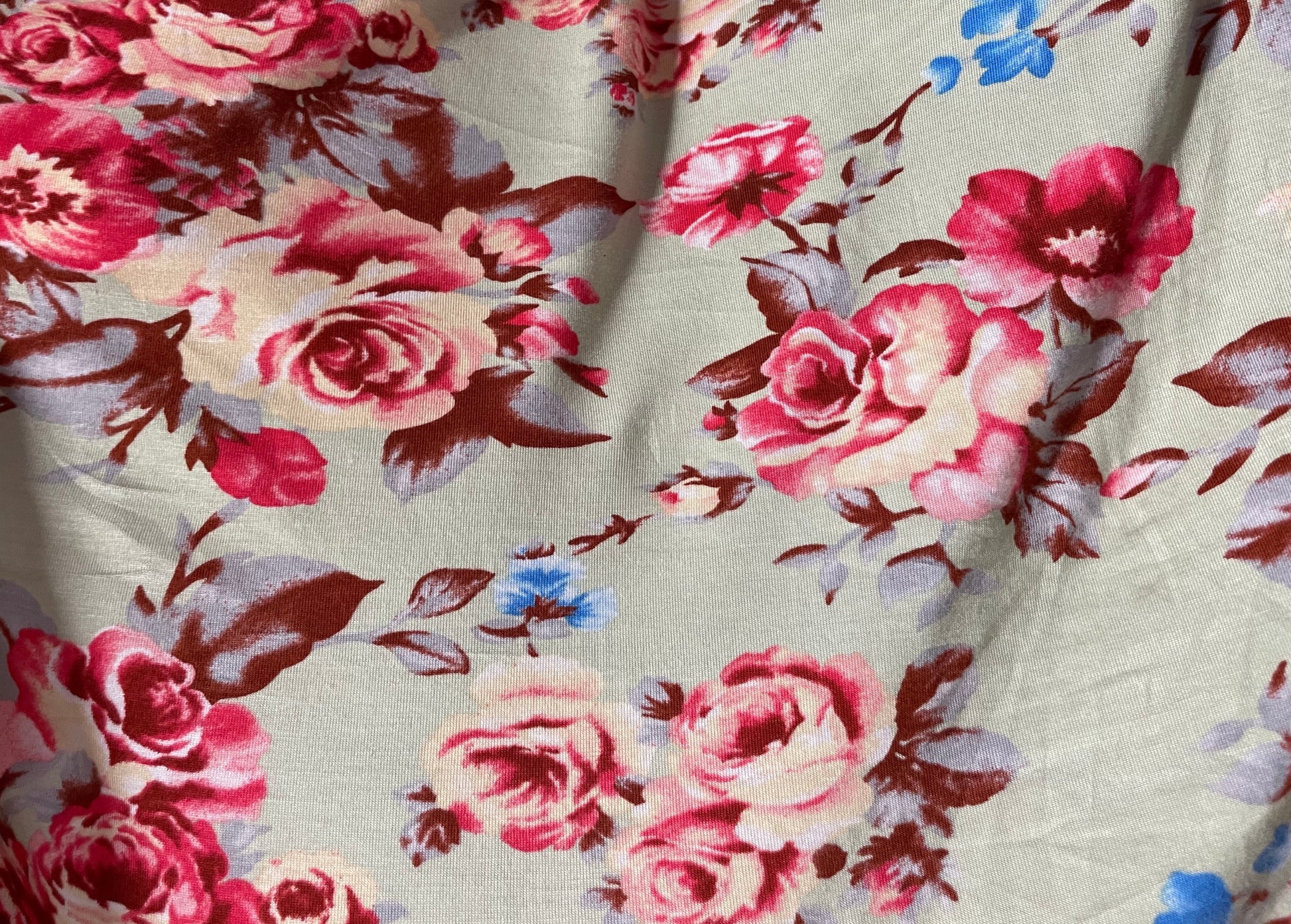 Mint Pink Roses Rayon/Spandex Jersey Print 