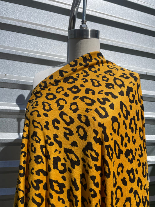 Gold Black  Graphic Leopard Soft Hacci Polyester Spandex Sweater Knit "Kozy Kitten"