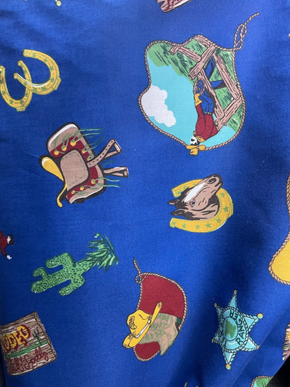 Vintage Blue Cowboy Rodeo Cotton Poplin "Rodeo Blues"