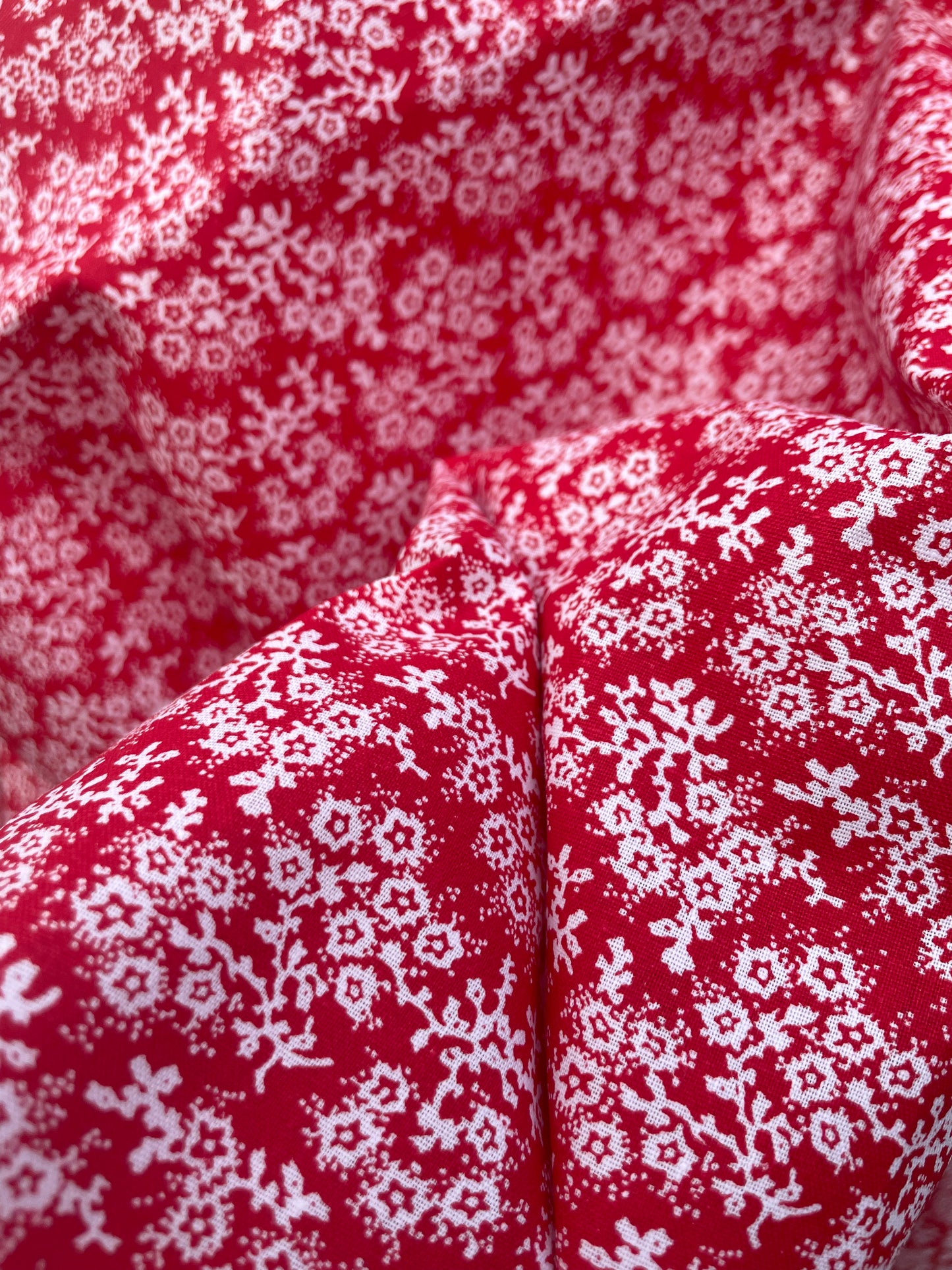 Ditsy Red White Floral Cotton Poplin "Febuary Flowers"