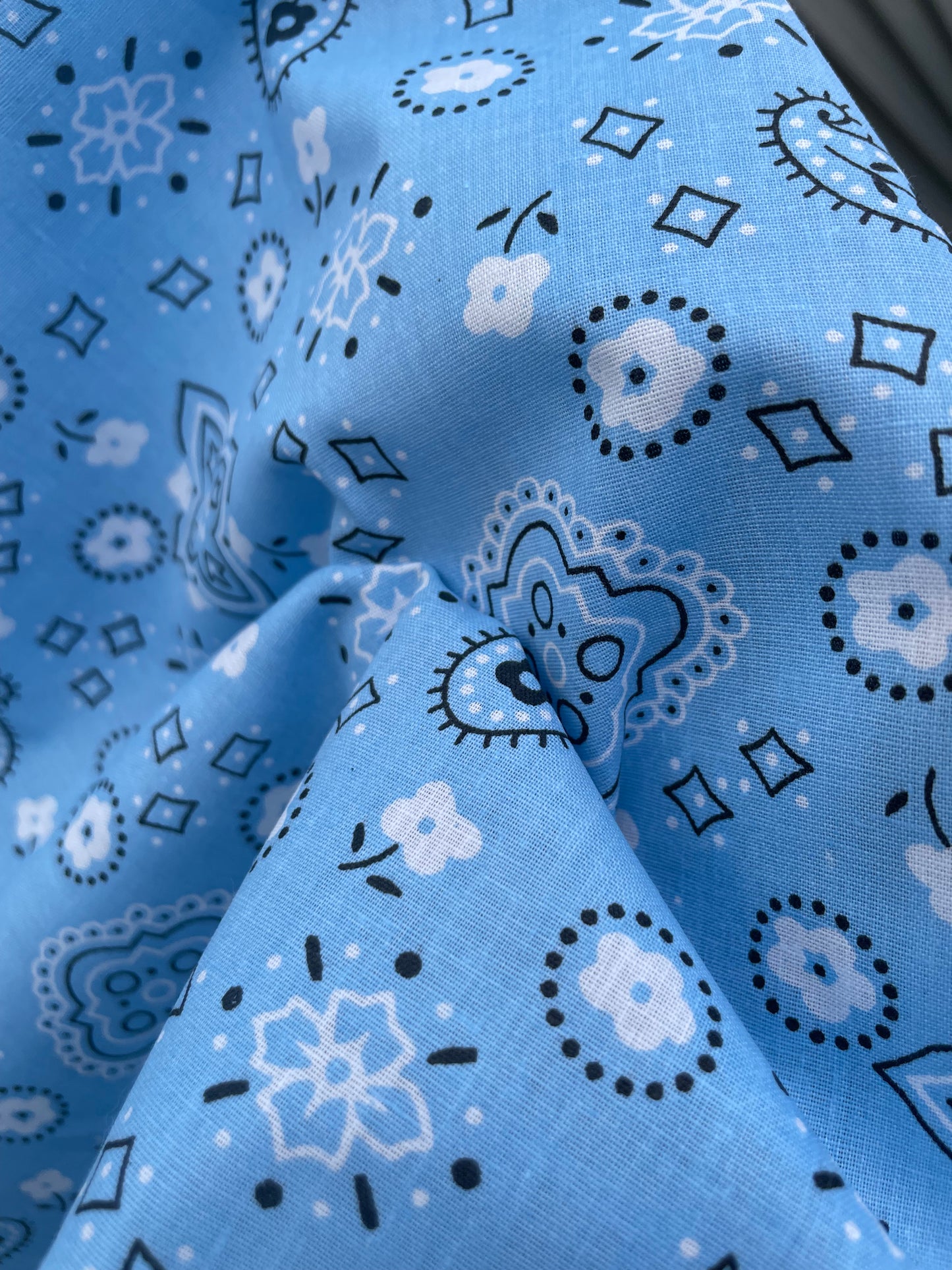 Baby Blue Black White Paisley Hankerchieft Vintage Cotton Lightweight Poplin "Buckin' Bill"