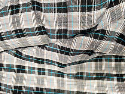 Black Grey Blue Plaid Grunge Cotton Voile "Eye Roll"