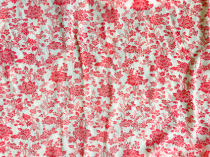 Pink White Floral Rayon Crepe "Rose Tea"